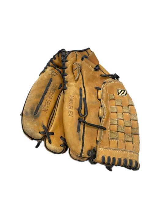 Vist Large View of Product Image Which is Used Mizuno MPM 1400 BB/SB Glove RH Throw Tan 14"