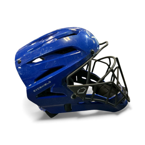 Vist Large View of Product Image Which is Used Evoshield Catchers Helmet w/Mask Royal Blue One Size