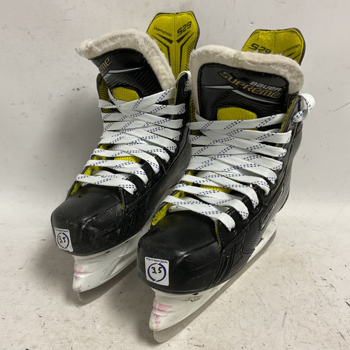 Used Bauer SUPREME S29 Junior Hockey Skate White/Black/Yellow Junior 03.5 11855-S000193184 Vist Large View of Product Image Which is Used Bauer SUPREME S29 Junior Hockey Skate White/Black/Yellow Junior 03.5
