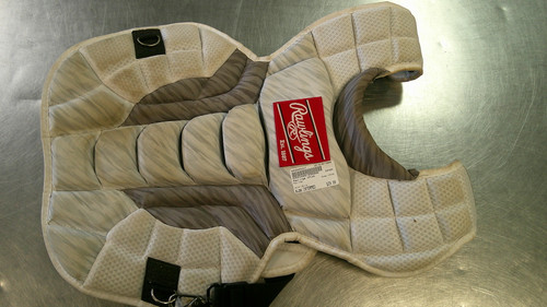 Vist Large View of Product Image Which is Used Rawlings CPV2N Catchers Chest Protector White Intermed