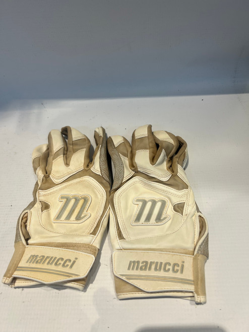 Vist Large View of Product Image Which is Used Marucci BB/SB Batting Gloves White LG