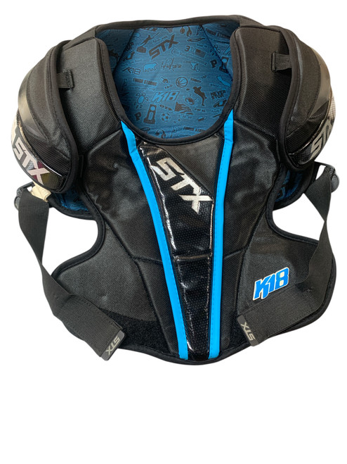 Vist Large View of Product Image Which is Used STX BLACK/BLUE SHOULDER PADS Lacrosse Shoulder Pads Black MD