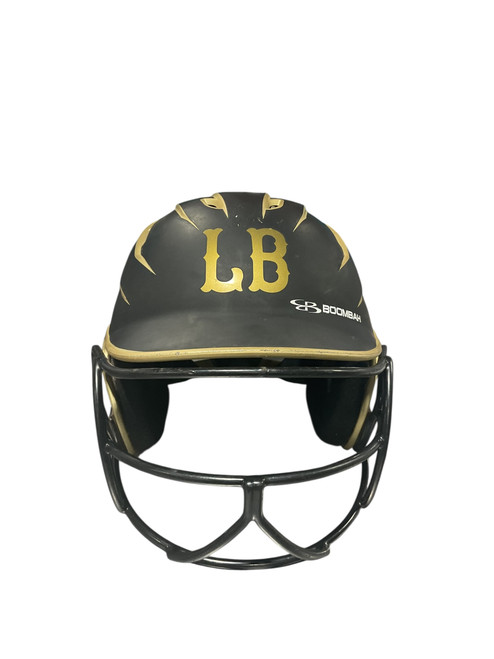 Vist Large View of Product Image Which is Used BoomBah BLK/GLD Batting Helmet w/Mask Black One Size