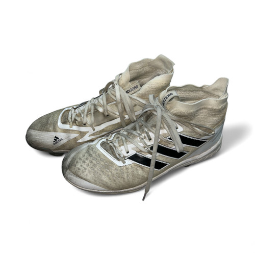Used Adidas ADIZERO BB CLEATS 9.5 BB/SB Cleats White And Black Senior 9.5 Vist Large View of Product Image Which is Used Adidas ADIZERO BB CLEATS 9.5 BB/SB Cleats White And Black Senior 9.5