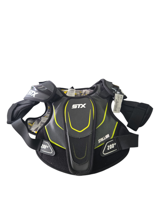 Vist Large View of Product Image Which is Used STX STALLION 200+ NOCSAE SHOULDER PADS Lacrosse Shoulder Pads Black MD