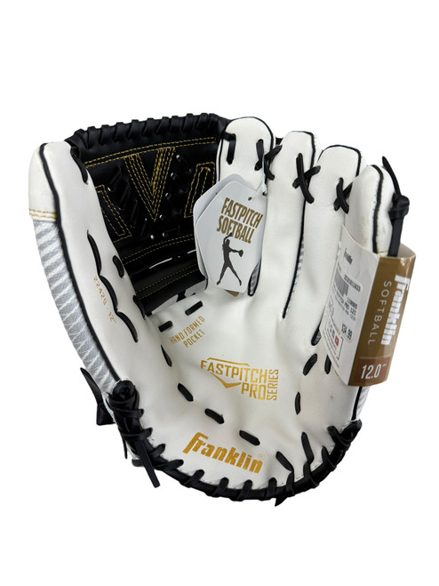 Vist Large View of Product Image Which is Used Franklin FASTPITCH PRO 12IN BB/SB Glove RH Throw White 12"