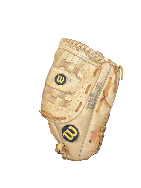 Used Wilson A2214 BB/SB Glove RH Throw Tan 13" 11649-S000149904 Vist Large View of Product Image Which is Used Wilson A2214 BB/SB Glove RH Throw Tan 13"