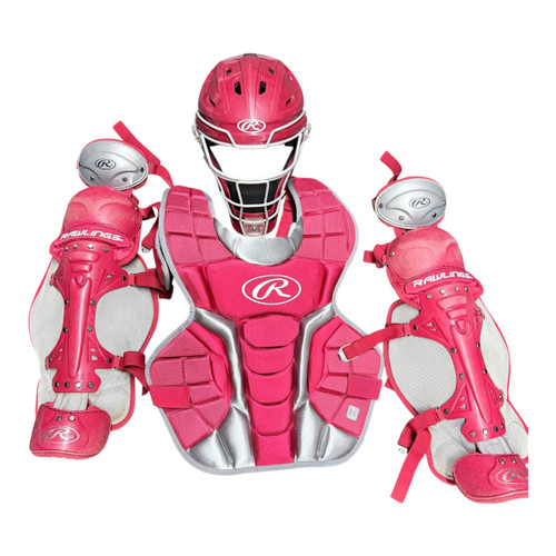 Vist Large View of Product Image Which is Used Rawlings RENEGADE Catchers Helmet Set Red MD