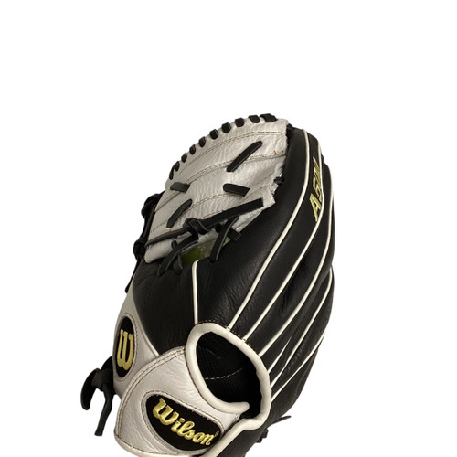 Vist Large View of Product Image Which is Used Wilson SIREN A500 BB/SB Glove LH Throw Black 12"