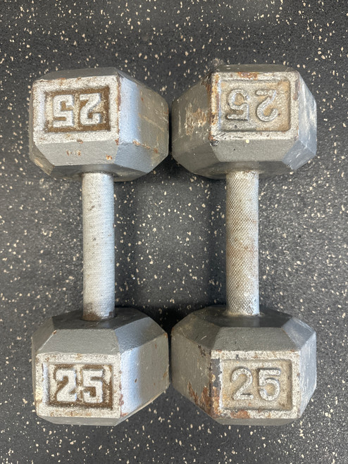 Used Hex Dumbbell (Pair) 25 lb 10558-S000243610 Vist Large View of Product Image Which is Used Hex Dumbbell (Pair) 25 lb