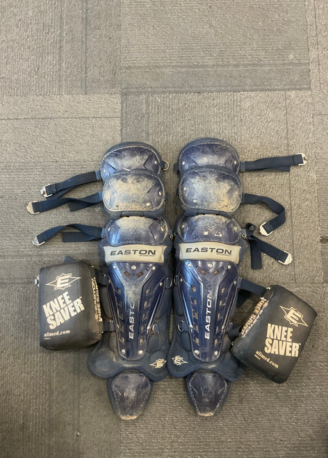Vist Large View of Product Image Which is Used Easton SHIN GUARDS W/ KNEE SAVER Catchers Leg Guards Navy Blue Intermed