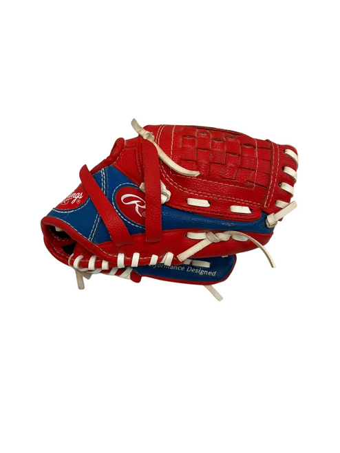 Vist Large View of Product Image Which is Used Rawlings Players Series 9" RH Throw T-ball Glove Blue And Red