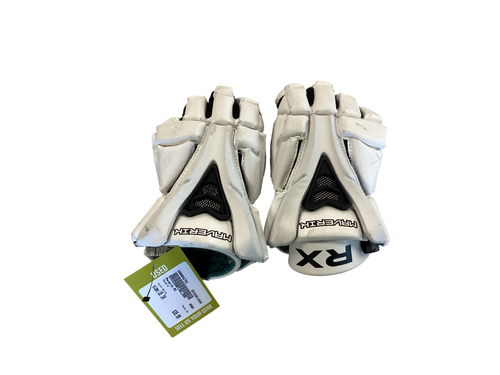Vist Large View of Product Image Which is Used Maverik RX Lacrosse Gloves Junior White 10"