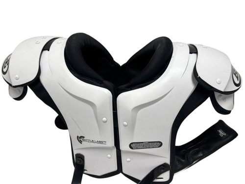 Used Battle Sports DEFENDER Adult Football Shoulder Pads White MD 18-19" - Excellent 11731-S000150000 Vist Large View of Product Image Which is Used Battle Sports DEFENDER Adult Football Shoulder Pads White MD 18-19" - Excellent