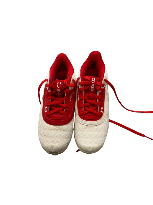 Vist Large View of Product Image Which is Used Under Armour BASEBALL CLEATS BB/SB Cleats White And Red Junior 02.5