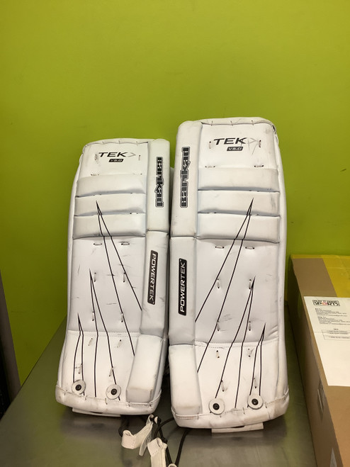 Vist Large View of Product Image Which is Used Tackla V 5.0 Goalie Leg Pads Junior White 24"