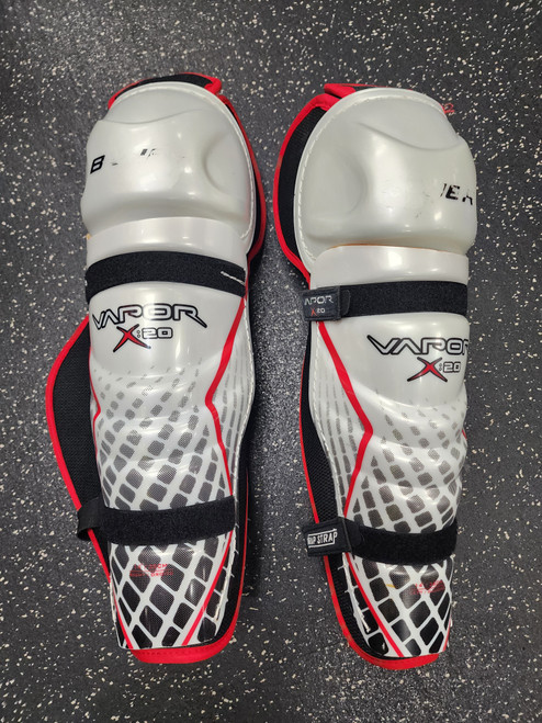 Vist Large View of Product Image Which is Used Bauer X20 Senior Shin Guards Cardinal And Black 14"