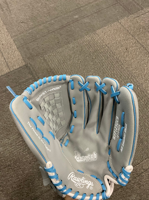 Vist Large View of Product Image Which is Used Rawlings FAST PITCH SOFTBALL BB/SB Glove RH Throw Grey And Royal Blue 12 1/2"