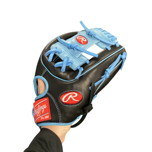 Used Rawlings R9 SERIES PRO SERIES BB/SB Glove RH Throw Black And Carolina Blue 11 1/2" 11479-S000407353 Vist Large View of Product Image Which is Used Rawlings R9 SERIES PRO SERIES BB/SB Glove RH Throw Black And Carolina Blue 11 1/2"