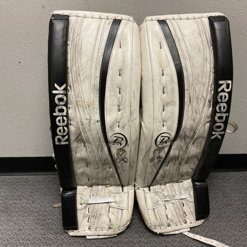 Vist Large View of Product Image Which is Used Reebok 18K Goalie Leg Pads Inter White And Black 31"
