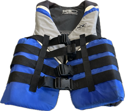 Vist Large View of Product Image Which is Used X2O Adult PFD Black And Royal Blue MD
