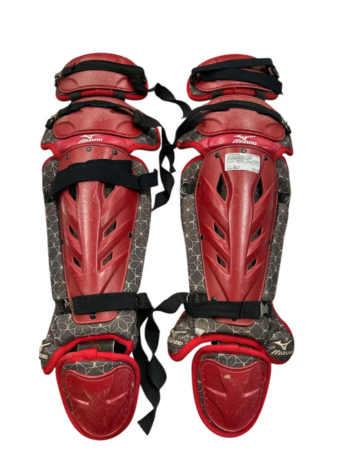 Vist Large View of Product Image Which is Used Mizuno SAMURAI WOMENS SHIN Catchers Leg Guards Red Adult