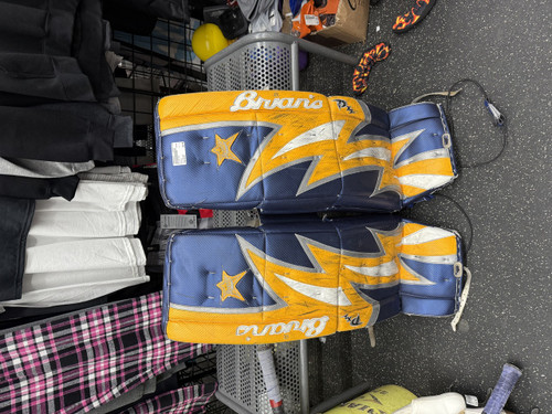 Used Brians DX2 Goalie Leg Pads Senior Navy Blue 33" 11162-S000439135 Vist Large View of Product Image Which is Used Brians DX2 Goalie Leg Pads Senior Navy Blue 33"