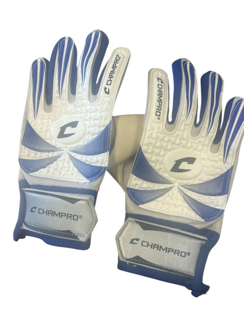 Used Champro SG3 GLOVES Soccer Goalie Gloves Royal Blue And White 7 11862-S000091507 Vist Large View of Product Image Which is Used Champro SG3 GLOVES Soccer Goalie Gloves Royal Blue And White 7