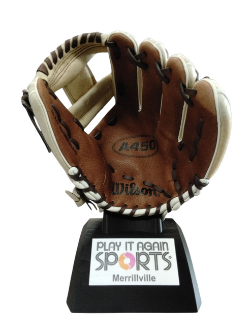Vist Large View of Product Image Which is Used Wilson A450 BB/SB Glove RH Throw Silver 10 3/4"