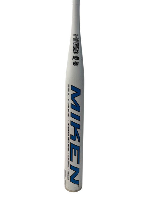 Used Miken KP23 1PC 34/26 Slowpitch Bat - White/Black/Royal 11835-S000200082 Vist Large View of Product Image Which is Used Miken KP23 1PC 34/26 Slowpitch Bat - White/Black/Royal