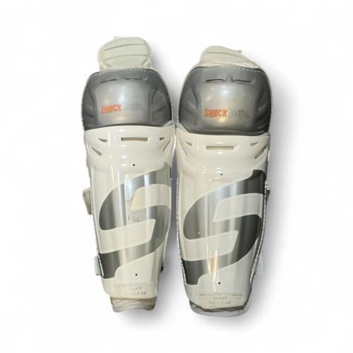 Vist Large View of Product Image Which is Used Shock DR Senior Shin Guards White And Grey 14"