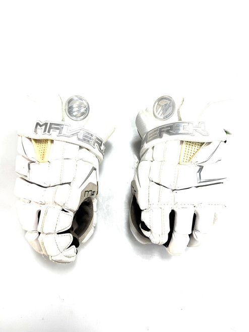 Vist Large View of Product Image Which is Used Maverik M4 Lacrosse Gloves Mens White MD
