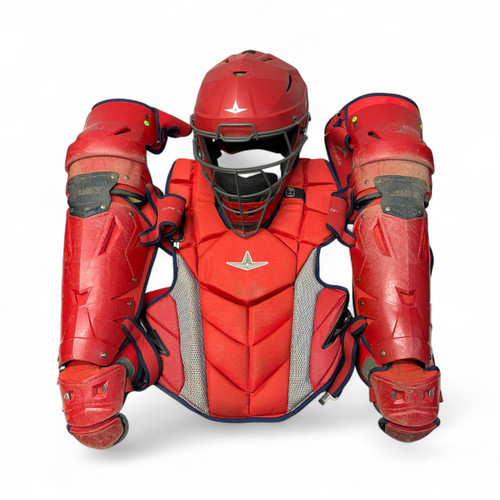 Vist Large View of Product Image Which is Used All Star MVP PRO Catchers Chest Protector Navy Blue And Red Adult