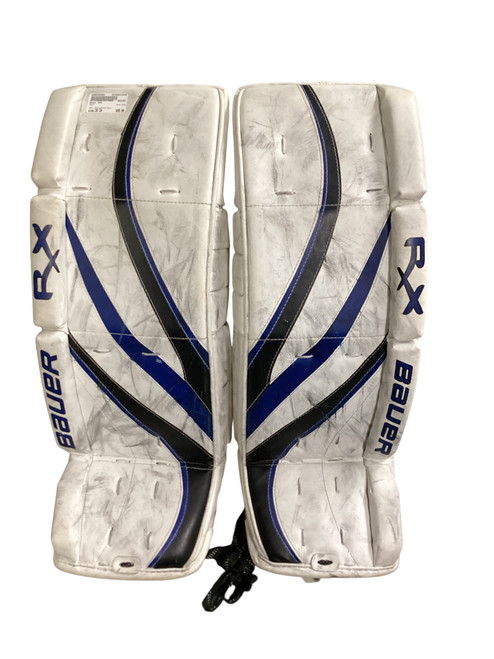 Vist Large View of Product Image Which is Used Bauer R4X Goalie Leg Pads Junior White/Black/Navy 30"