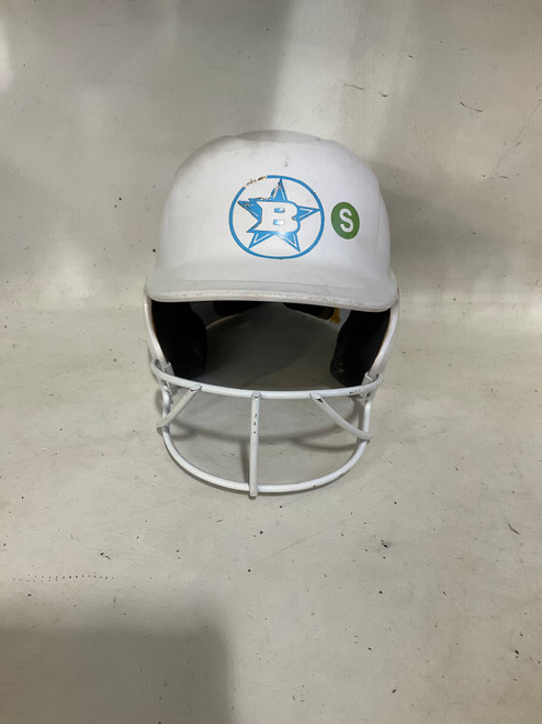 Used Easton EASTON SB HELMET Batting Helmet w/Mask White SM 11790-S000050895 Vist Large View of Product Image Which is Used Easton EASTON SB HELMET Batting Helmet w/Mask White SM
