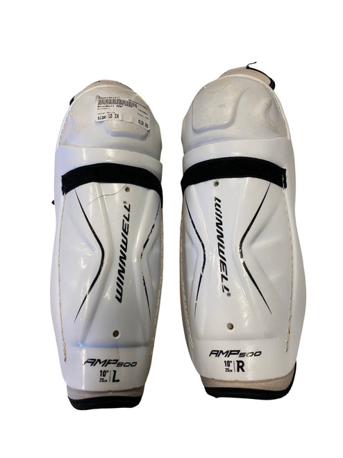 Vist Large View of Product Image Which is Used WinnWell AMP Junior Shin Guards White 10"