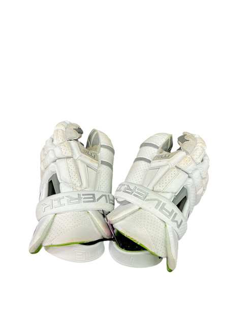Vist Large View of Product Image Which is Used Maverik M6 LAX Goalie Gloves M White LG