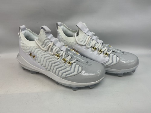 Vist Large View of Product Image Which is New Under Armour HARPER 9 PRO TPU BB/SB Cleats White And Gold Senior 11.5