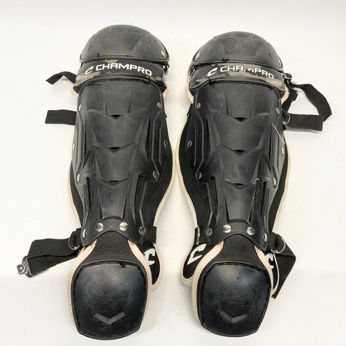 Vist Large View of Product Image Which is Used Champro CGF112BW Catchers Leg Guards Black Youth