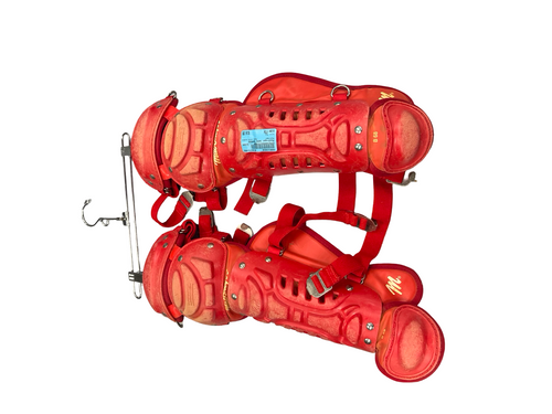 Vist Large View of Product Image Which is Used MacGregor SHIN GUARDS Catchers Leg Guards Red Youth