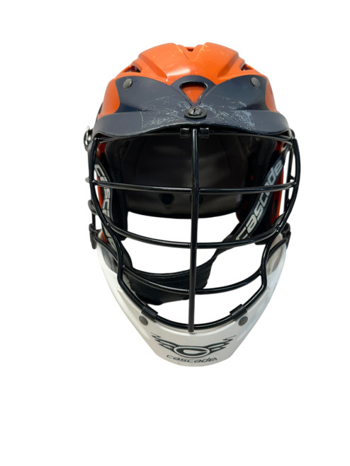 Vist Large View of Product Image Which is Used Cascade CPX-R Lacrosse Helmet Navy Blue And Orange M/L