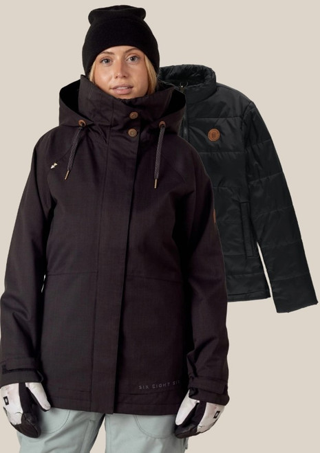 Vist Large View of Product Image Which is New 686 WOMEN'S SMARTY 3-IN-1 SPELLBOUND JACKET BLACK HERRINGBONE XS