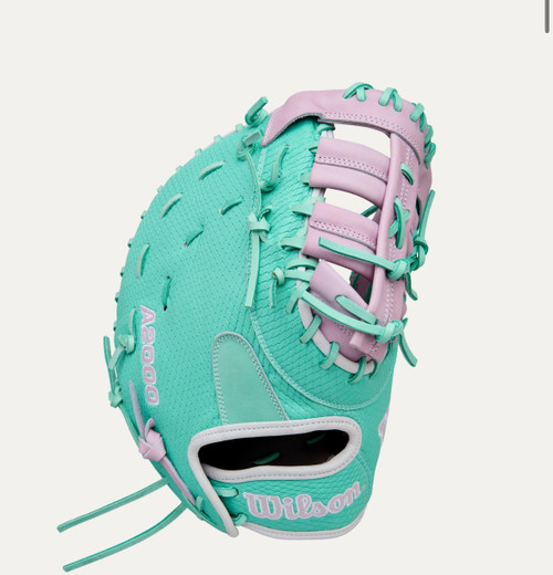 Vist Large View of Product Image Which is New A2000 FP 12.5IN SEAFOAM/PNK 1ST BASE MITT 2025 WINTER