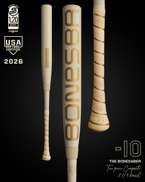 Vist Large View of Product Image Which is NEW WARSTIC 2026 BONESABER USSSA/USA FULL COMPOSITE FASTPITCH BAT -10 (31/21)