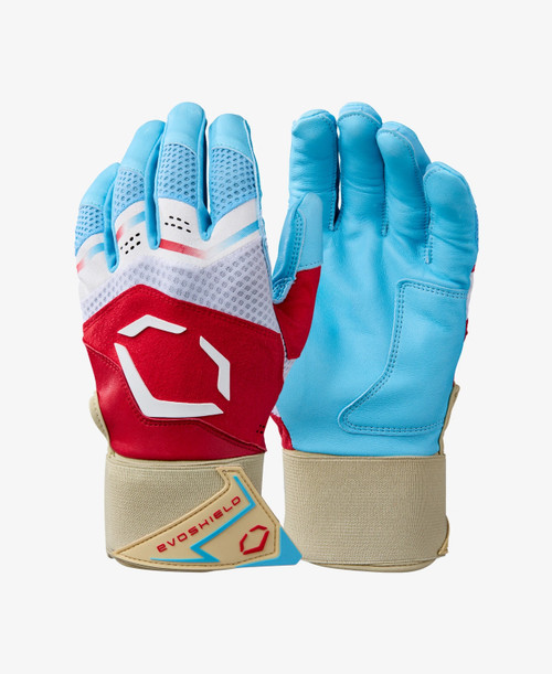 Vist Large View of Product Image Which is New Carbyne Adult MD VB/Scarlet/Sand Batting Gloves w/ Strap