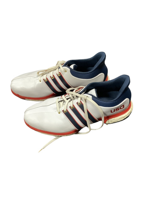 Vist Large View of Product Image Which is Used Adidas USA Mens Golf Shoes White/Red/Navy Senior 10