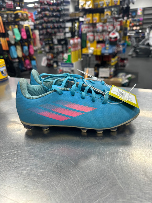 Vist Large View of Product Image Which is Used Adidas SOCCER CLEAT Soccer Cleats Carolina Blue And Pink Junior 03.5