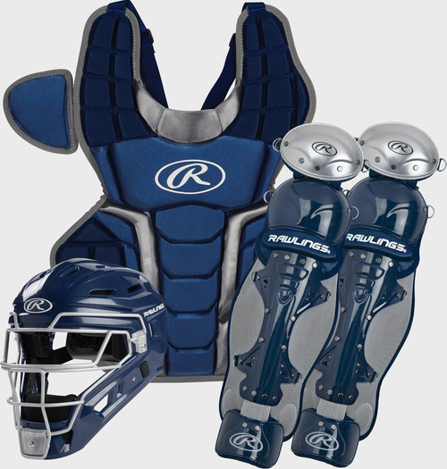 Vist Large View of Product Image Which is New Rawlings RENEGADE AGES 12-15 Catchers Protective Set Navy Blue And Silver
