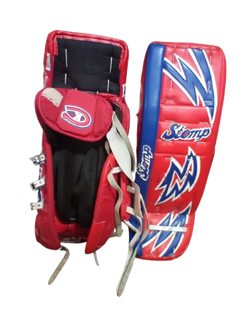 Used STOMP Goalie Leg Pads Senior Navy Blue And Red 34" 11472-S000115087