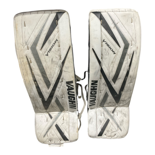 Vist Large View of Product Image Which is Used Vaughn VISION Goalie Leg Pads Senior White 32"